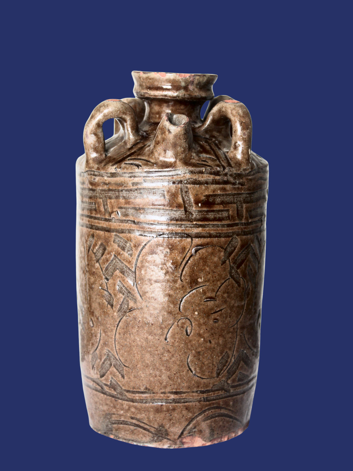 Jarra de vino de cerámica vidriada china del siglo XIX